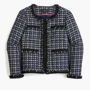 J.Crew Lady Jacket Blazer Metallic Houndstooth Blue/Black Size 4 Quiet Luxury